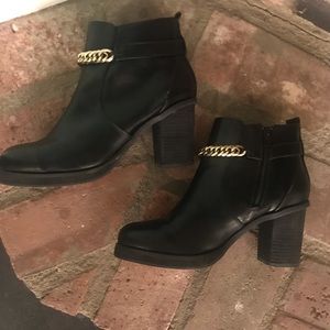 Miss KG Black Leather Ankle Boots with Gold Chain!